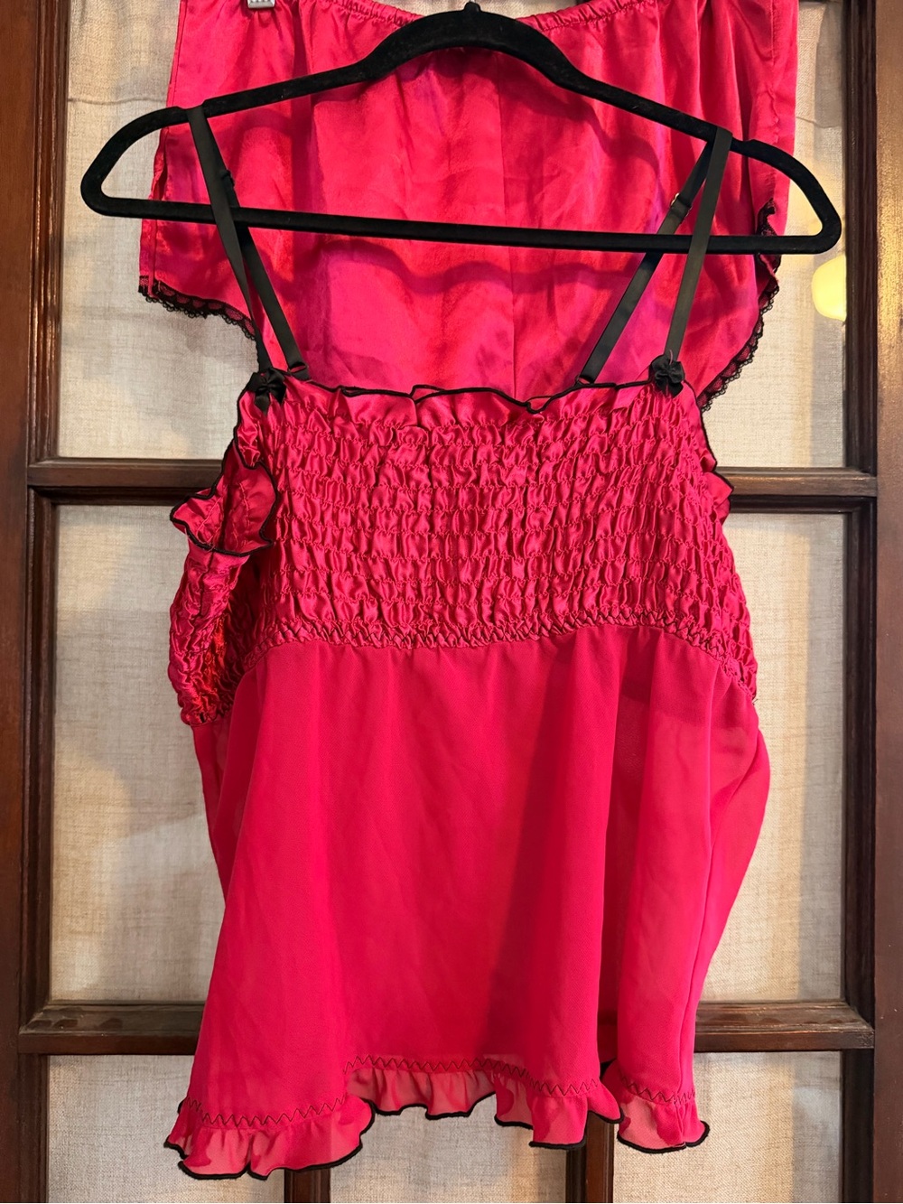 Secret Treasures Hot Pink Satin & Sheer Sleep Set with Black Trim